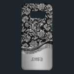 Black & Silver Metallic Look With Damasks Pattern Case-Mate Samsung Galaxy S8 Case<br><div class="desc">Elegant black and silver tones shiny metallic look with floral damasks pattern. Custom and optional monogram.</div>
