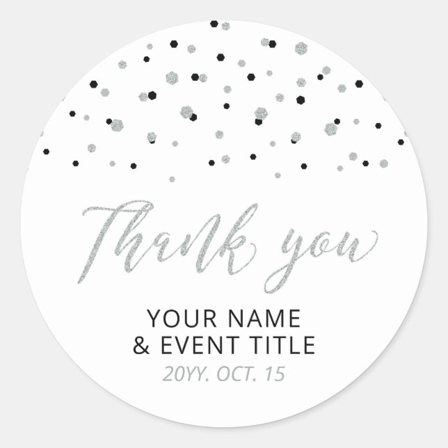 Black & Silver Modern Birthday Favour Thank you Cl Classic Round Sticker (Front)