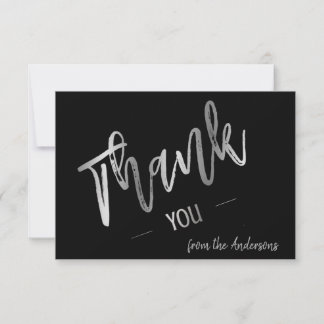 Black Silver Modern Minimal Wedding Thank You Card