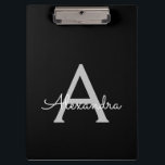 Black Silver Modern Script Girly Monogram Name Clipboard<br><div class="desc">Black and Silver Monogram Name Planning Clipboard. This makes the perfect sweet 16 birthday,  wedding,  bridal shower,  anniversary,  baby shower or bachelorette party gift for someone that loves glam luxury and chic styles.</div>