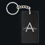 Black Silver Modern Script Girly Monogram Name Keychain<br><div class="desc">Black and Silver Simple Script Monogram Name Keychain. This makes the perfect sweet 16 birthday,  wedding,  bridal shower,  anniversary,  baby shower or bachelorette party gift for someone that loves glam luxury and chic styles.</div>