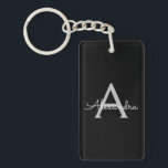 Black Silver Modern Script Girly Monogram Name Keychain<br><div class="desc">Black and Silver Simple Script Monogram Name Keychain. This makes the perfect sweet 16 birthday,  wedding,  bridal shower,  anniversary,  baby shower or bachelorette party gift for someone that loves glam luxury and chic styles.</div>