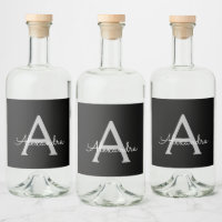 Black Silver Modern Script Girly Monogram Name