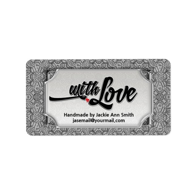 Black Silver Modern with Love Handmade Label (Front)
