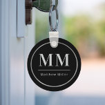 Black silver monogram initials name minimalist  keychain<br><div class="desc">Black background,  grey text. With a faux silver frame. Personalize and add your monogram initials and name.  For both him and her.</div>