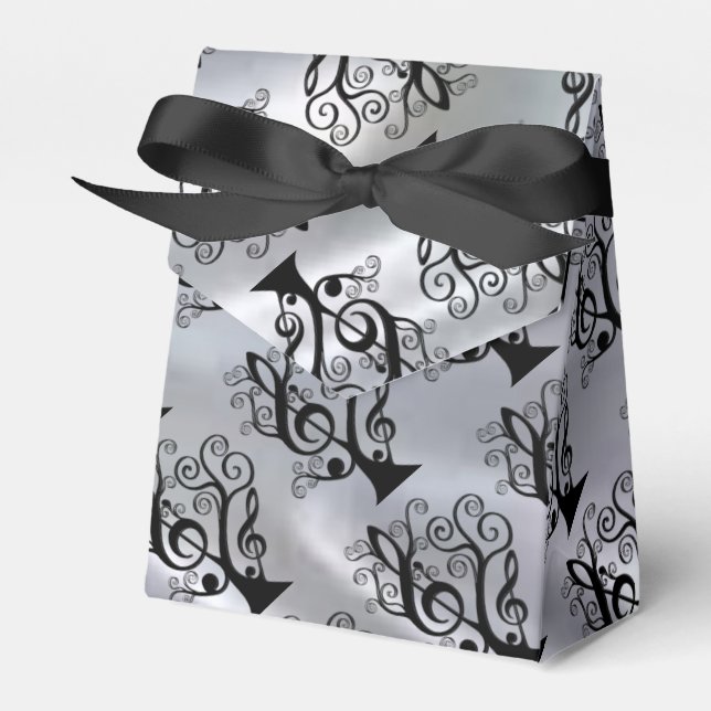 Black & Silver Music Treble Clef Tree Favour Box (Front Side)