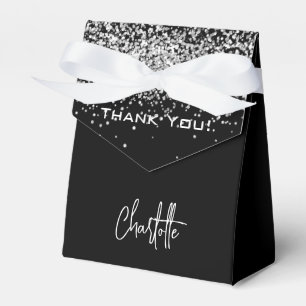 Black silver name thank you favor box