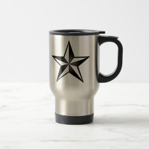 Black & Silver Nautical Star Travel Mug