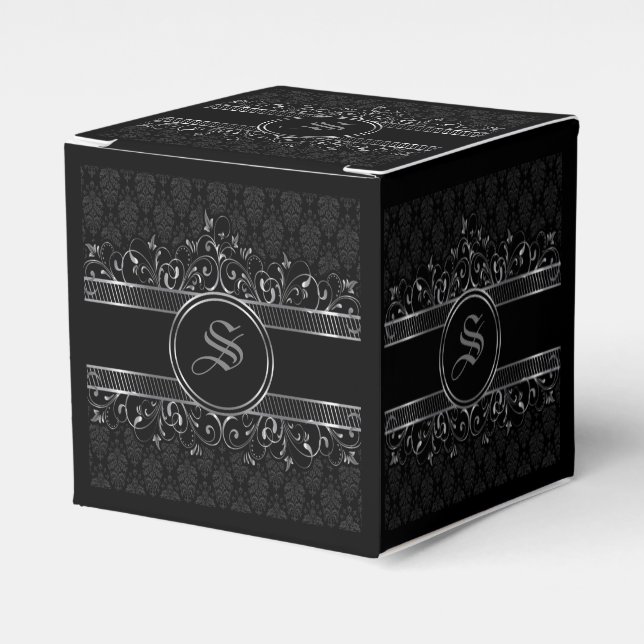 Black & Silver Ornate Gothic Monogrammed  Favor Box (Front Side)