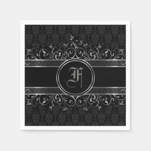 Black & Silver Ornate Gothic Monogrammed  Napkin