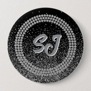 Black & Silver Pageant Button Luxury Monogram