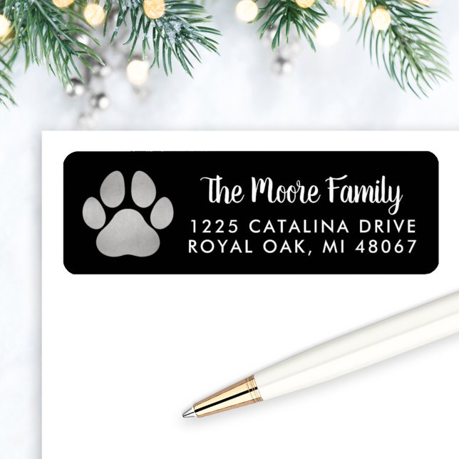 Black Silver Pet Lover Paw Print Address (Creator Uploaded)