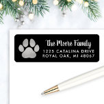 Black Silver Pet Lover Paw Print Return Address<br><div class="desc">Holiday address labels feature a silver grey faux foil pet paw print with modern white return address and black background. The background colour can be customized to coordinate with your mailing.</div>