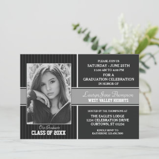 Black|Silver Photo Graduation Announcements