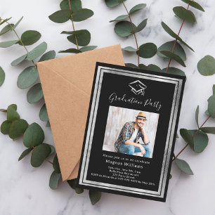 Black silver photo Graduation Party Invitation