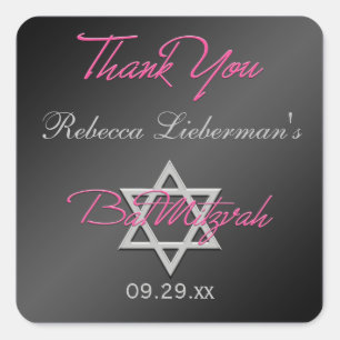 Black, Silver, Pink 1.5" Sq. Bat Mitzvah Sticker
