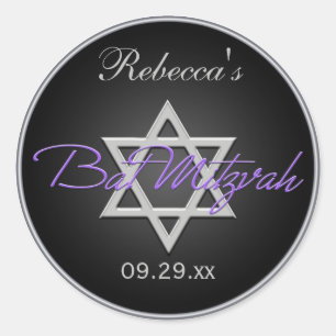 Black Silver Purple 1.5" Round Bat Mitzvah Sticker