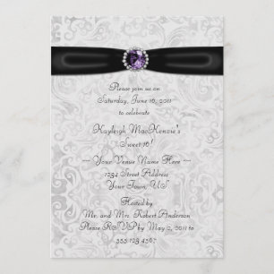 Black Silver Purple Sweet 16 Invitation