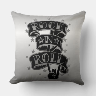 Black & Silver Rock & Roll Logo Throw Pillow