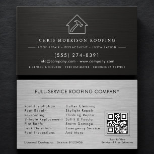 Black Silver Roofing Roofer Contractor QR Code Business Card