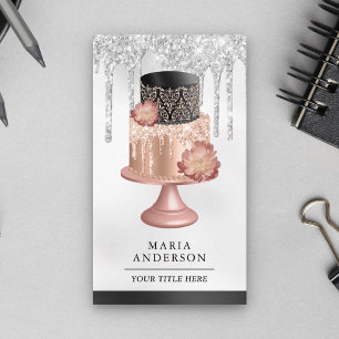 Black Silver Rose Gold Cake Pastry Chef Bakery Business Card