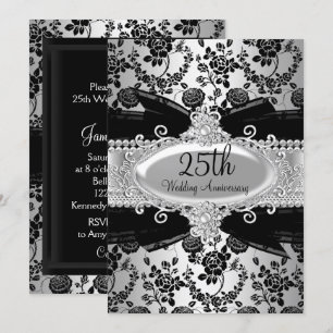 Black Silver Rose & Jewel 25th Anniversary Invite