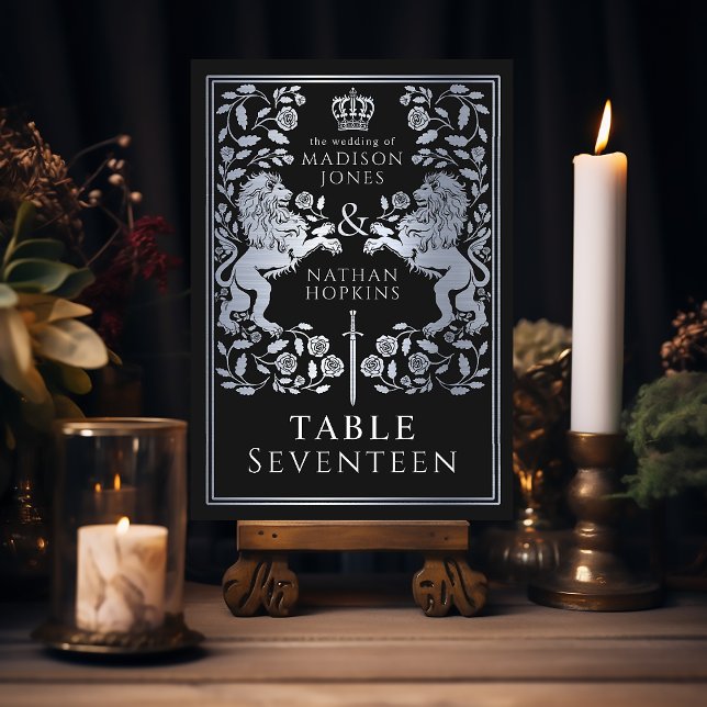 Black Silver Royal Medieval Lion Wedding  Table Number (Creator Uploaded)