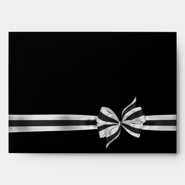 Black & Silver Satin Bow Elegant Black Envelope (Front)