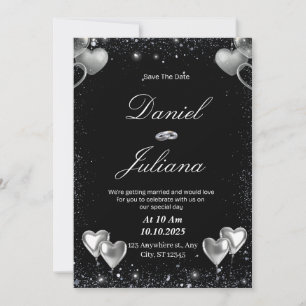 Black & Silver Save the Date Invitation