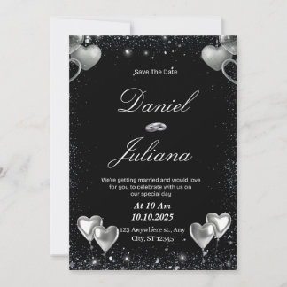 Black & Silver Save the Date Invitation