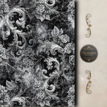 Black Silver Scroll Floral Decoupage