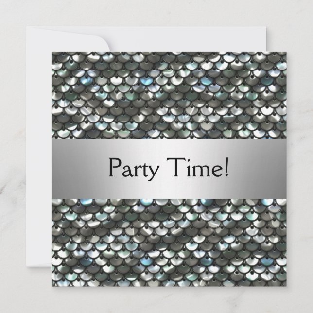 Black Silver Sequins Birthday Party Invitation (Front)