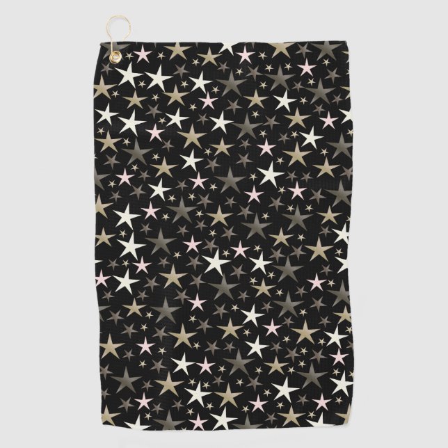 black, silver,shiny, bright, star, colour, golf towel (Front)