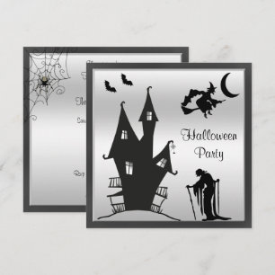 Black & Silver Silhouette Halloween Party Invitation