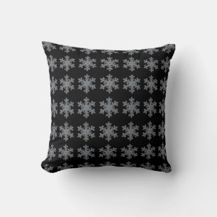 Black silver Snow flake pattern Throw Pillow