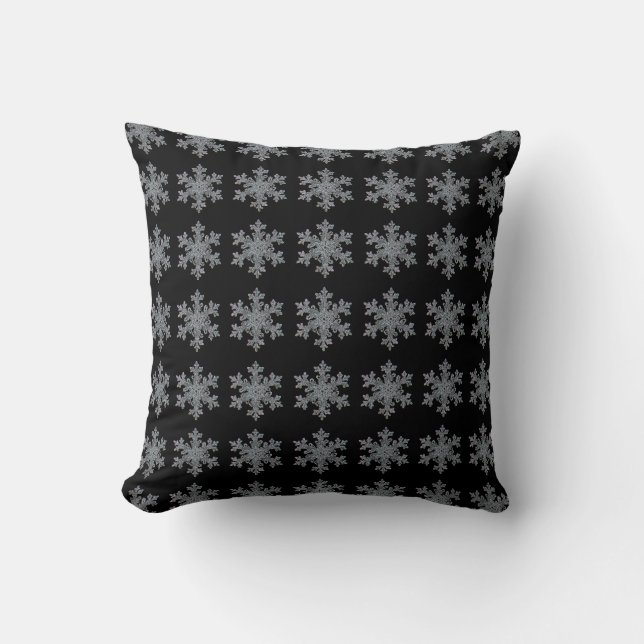 Black silver Snow flake pattern Throw Pillow (Front)