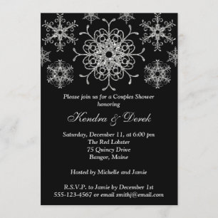 Black, Silver Snowflakes Couples Shower Invite