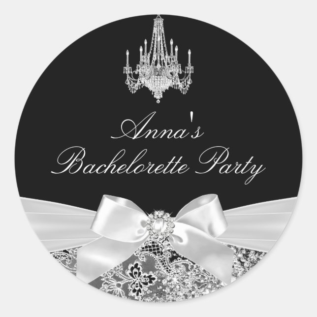 Black & Silver Sparkle Bow Bachelorette Sticker (Front)