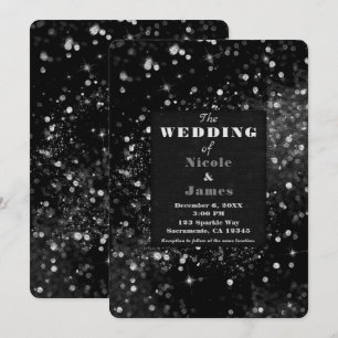 Black & Silver Sparkling Lights Glam Wedding Invitation