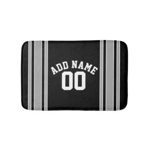 Black Silver Sports Jersey with Name and Number Bath Mat