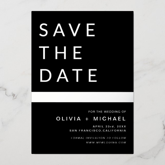 Black Silver Stripe Save the Date Elegant  (Front)