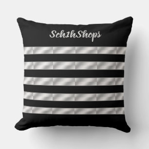 Black & Silver, Striped, Personalized Throw Pillow