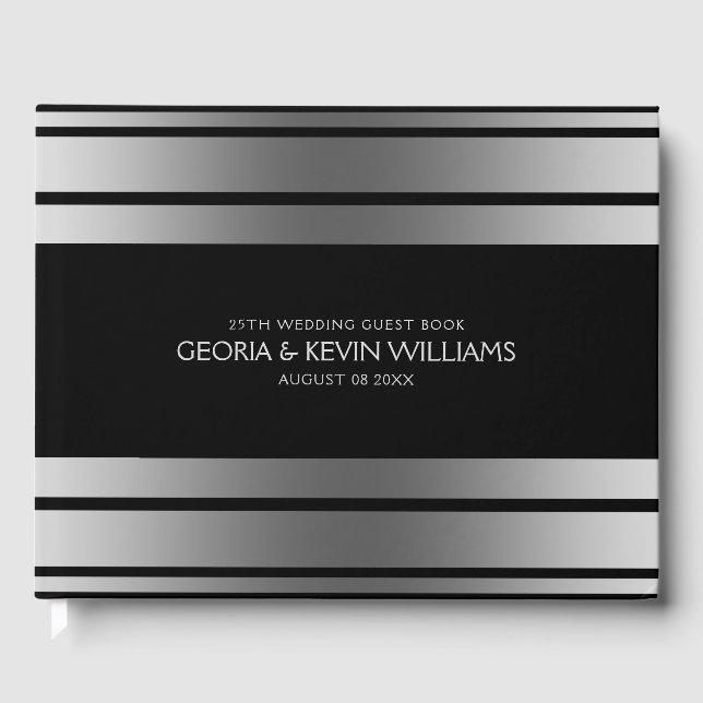 Black & Silver Stripes Border Guest Book (Front)