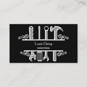 Black silver tools home repairs contractor business card