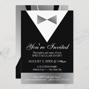Black & Silver Tuxedo Invitations   Modern Formal