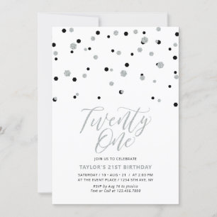 Black & Silver Twenty One 21st Birthday Party Invitation