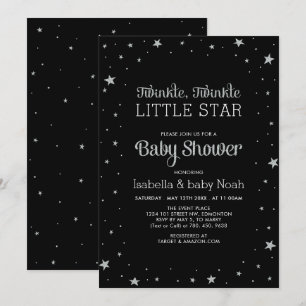 Black & Silver Twinkle Little Star Baby Shower Invitation