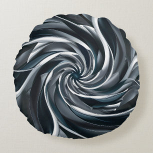 Black Silver Twirl Round Pillow