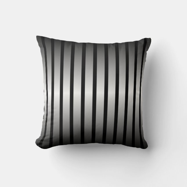 Black Silver Vertical Stripe Throw Pillow (Front)
