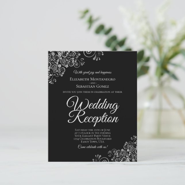 Black & Silver Wedding Reception BUDGET Invite (Standing Front)